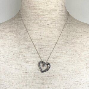 Sterling Silver 925 AFJC Diamond Asymmetric Heart Pendant Necklace 18" Chain